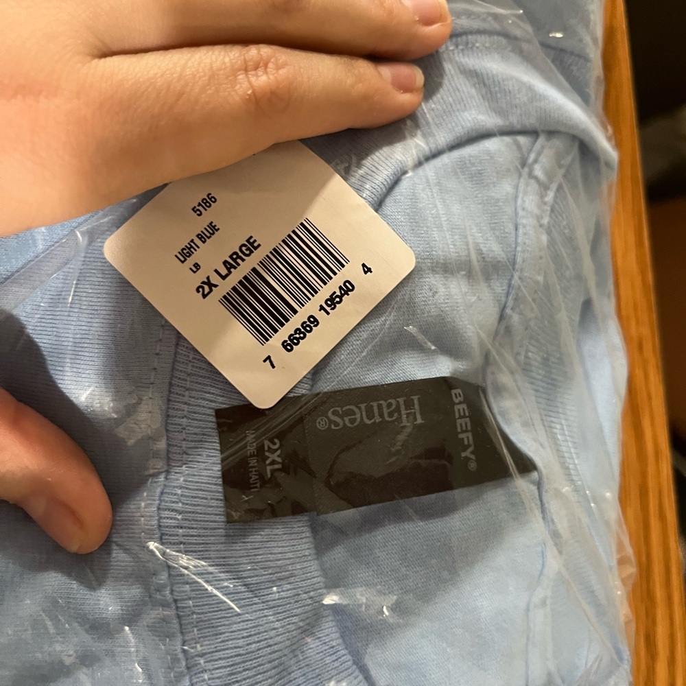 Hanes Beefy Unisex Long Sleeve Shirt-Light Blue - Picture 6 of 6